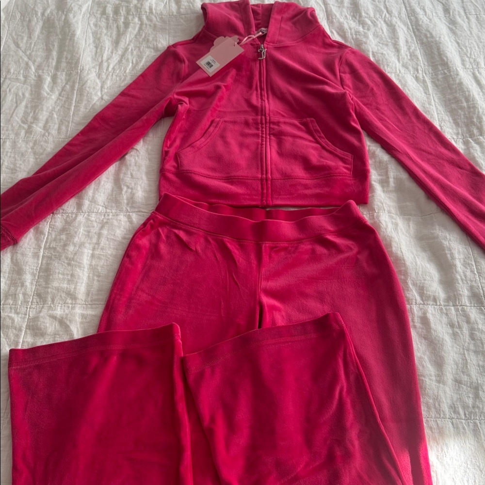 Juicy Couture Vibrant Pink Velour Zip Hoodie & Joggers Set